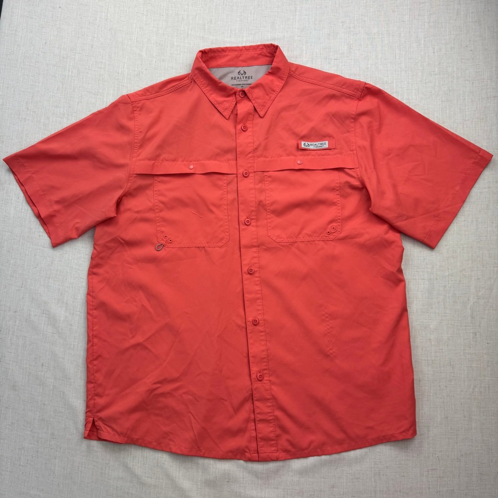 Realtree Fishing Shirt Mens LG Coral Short Sleeve Button Down Performance Vent